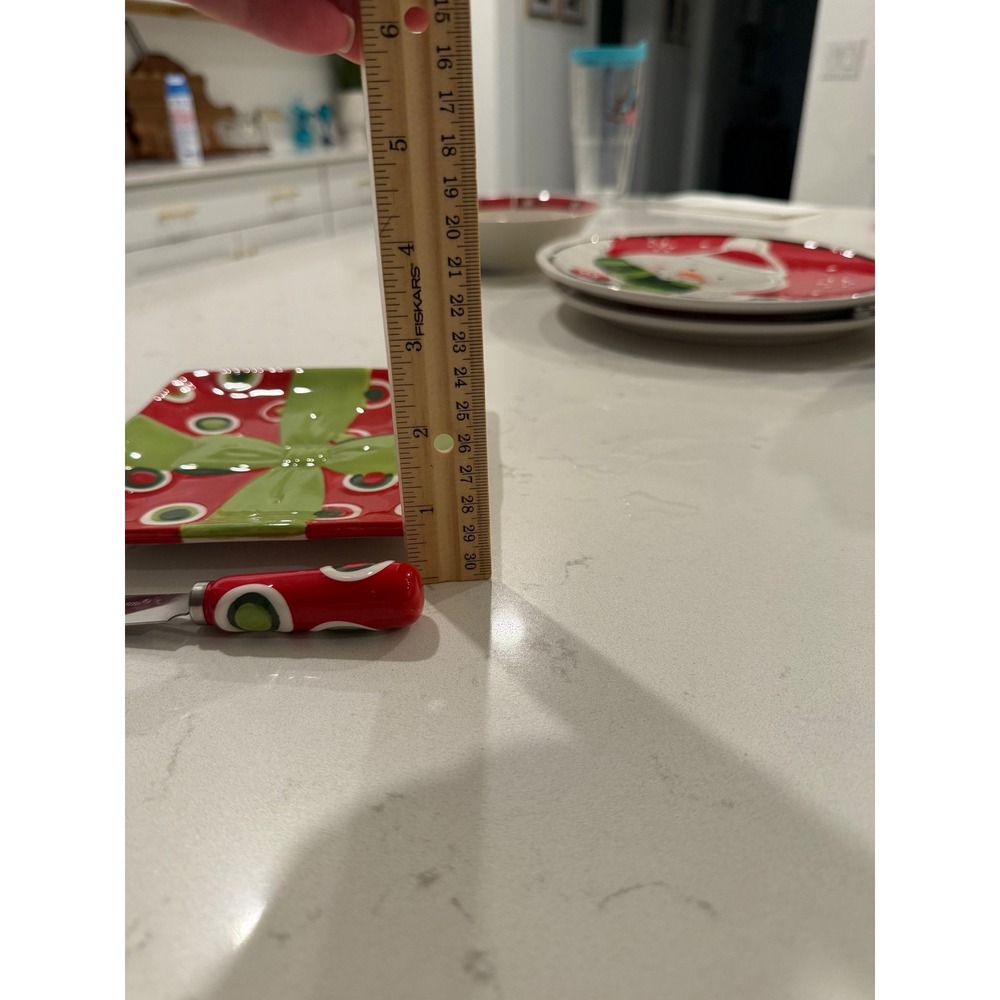 Fitz and Floyd Holiday Cheer Square Plate, Spreader Red Green Gift Bow Christmas - Picture 5 of 5